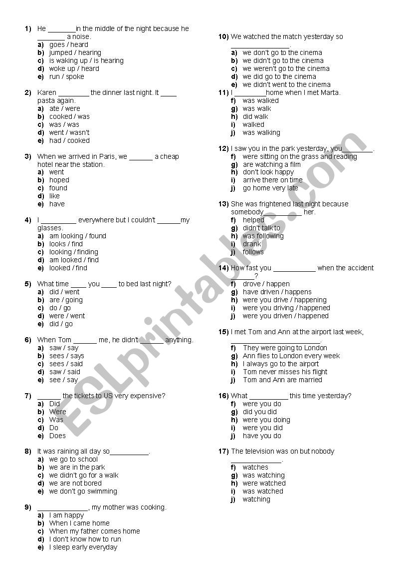 Past simple-Present continuous-Past continuous Test