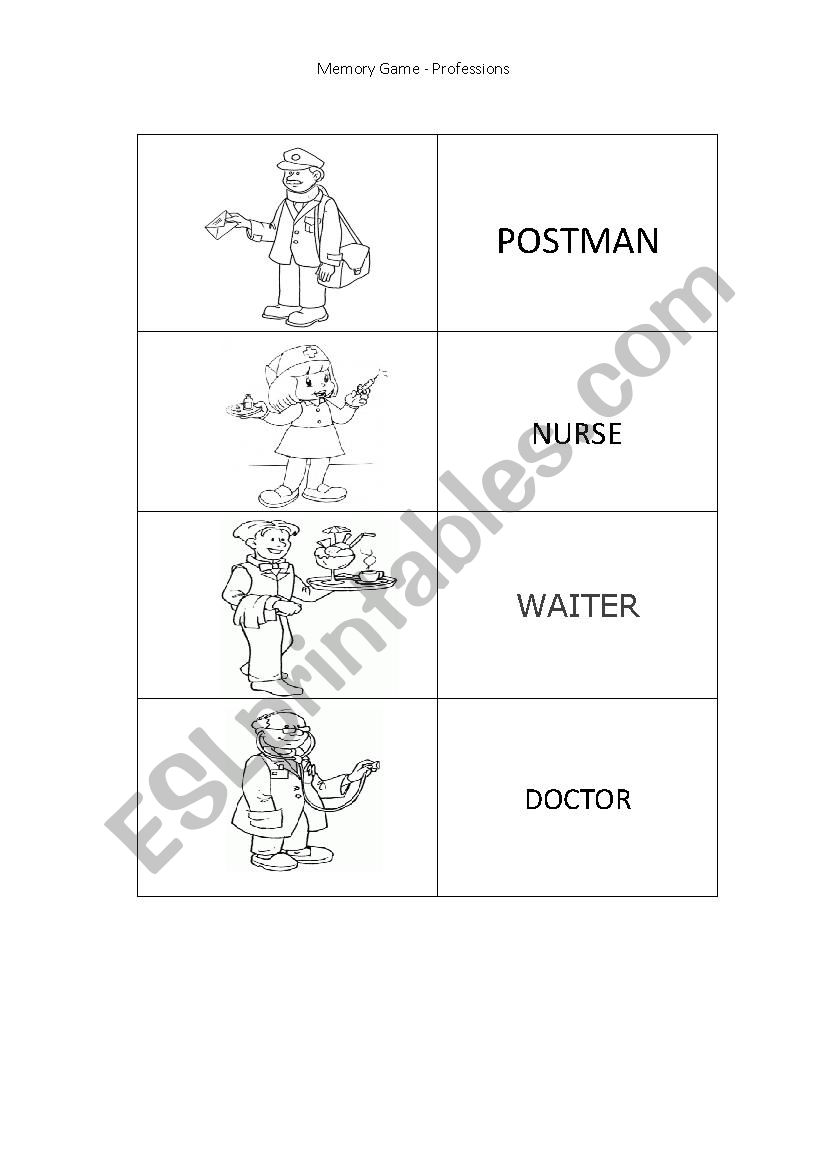 Memory Game - Professions worksheet