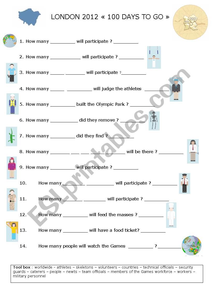 LONDON 2012 100 days to go  worksheet