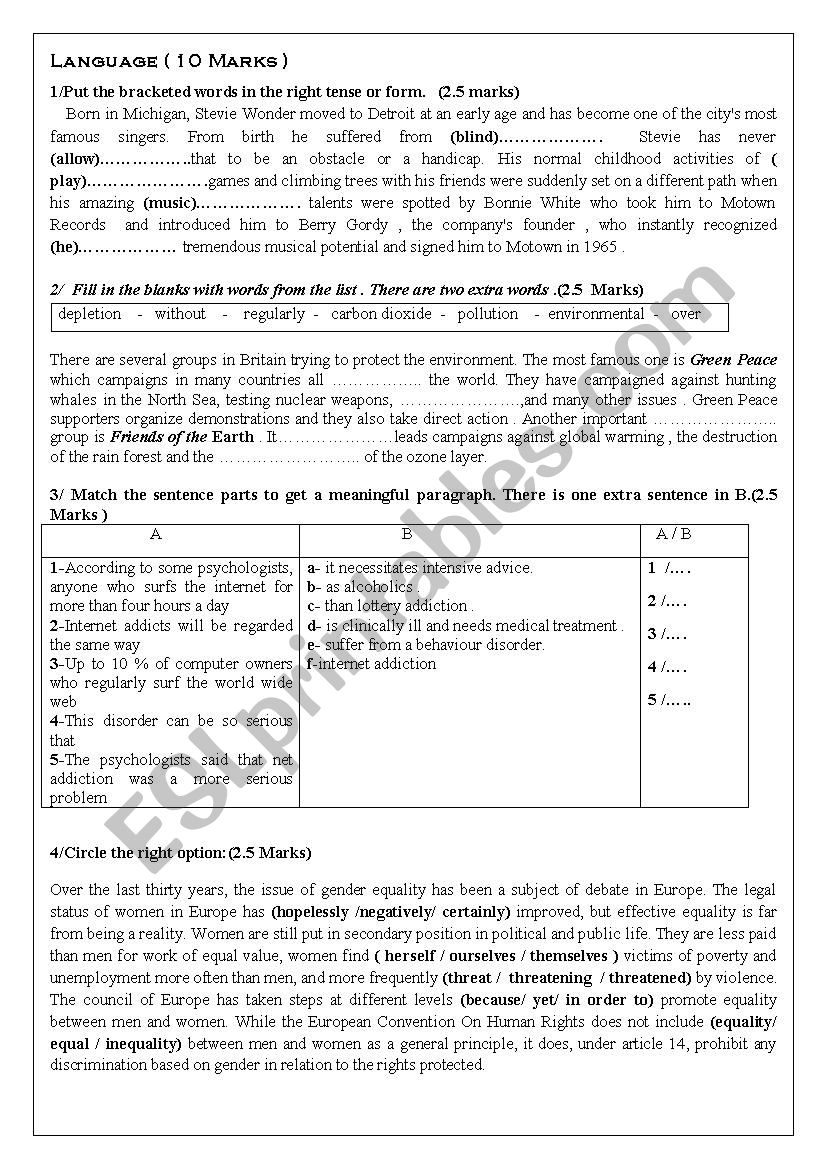 test for 2nd form worksheet