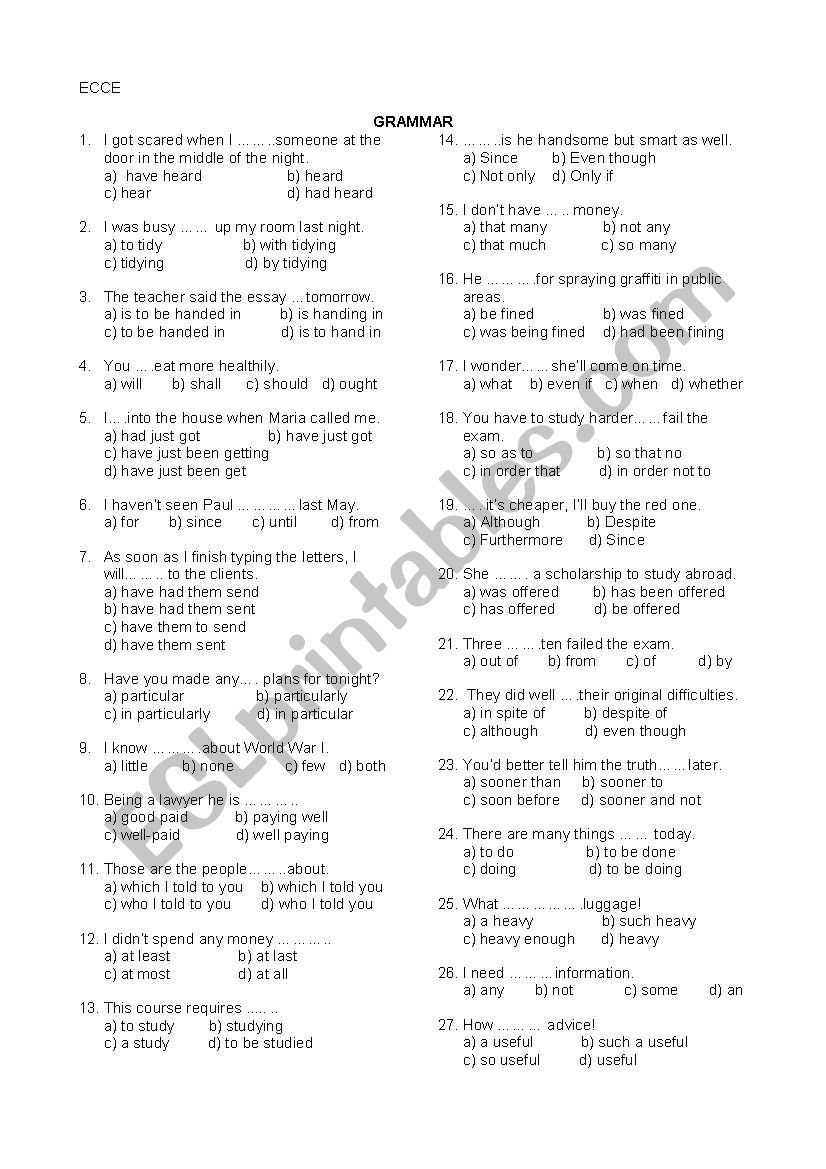 ECCE Multiple choice questions