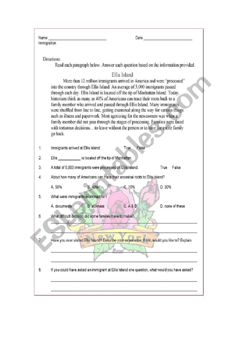 Immigration worksheet