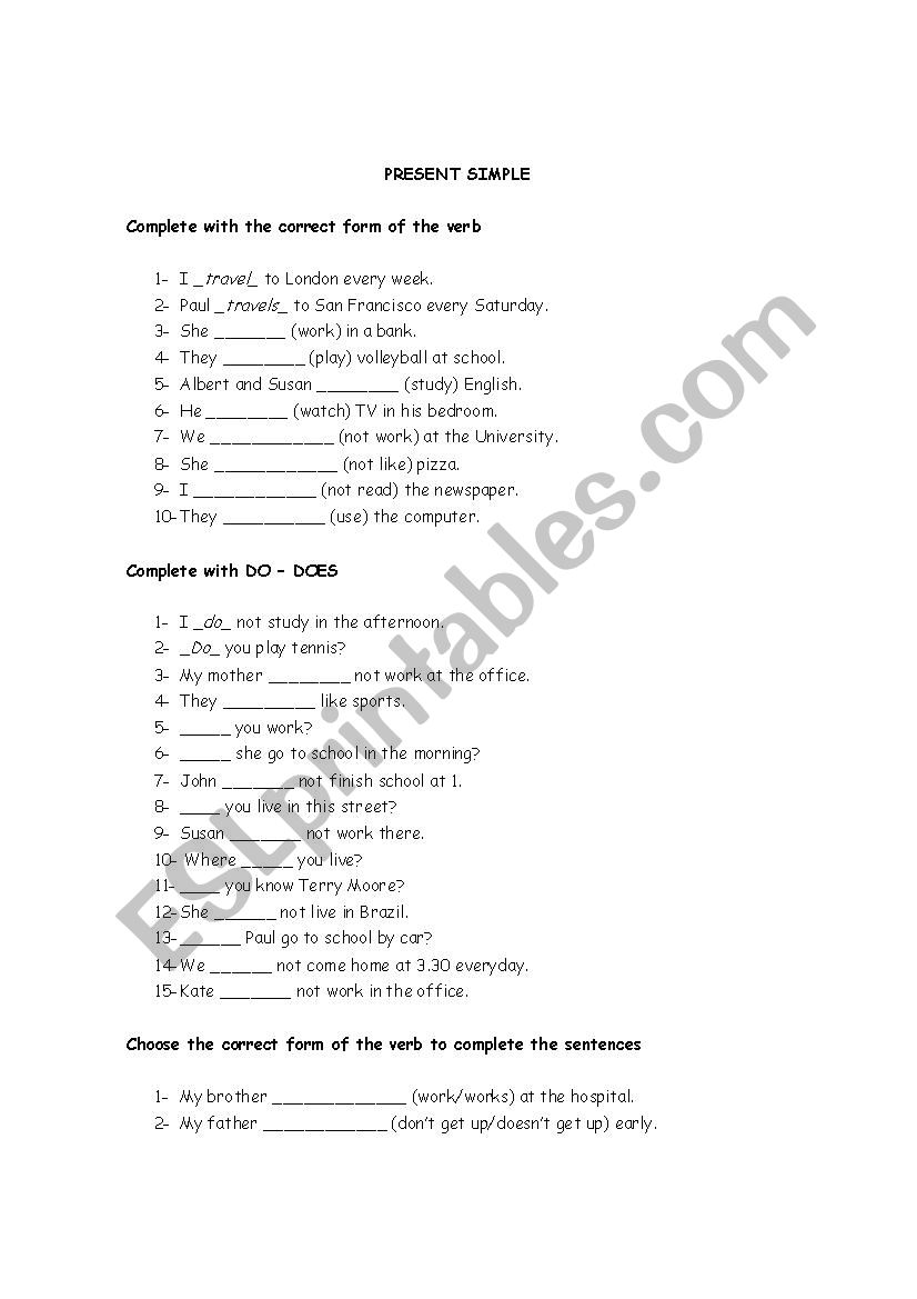 Simple Present worksheet