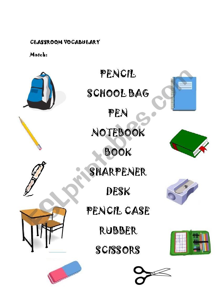 Classroom objects worksheet