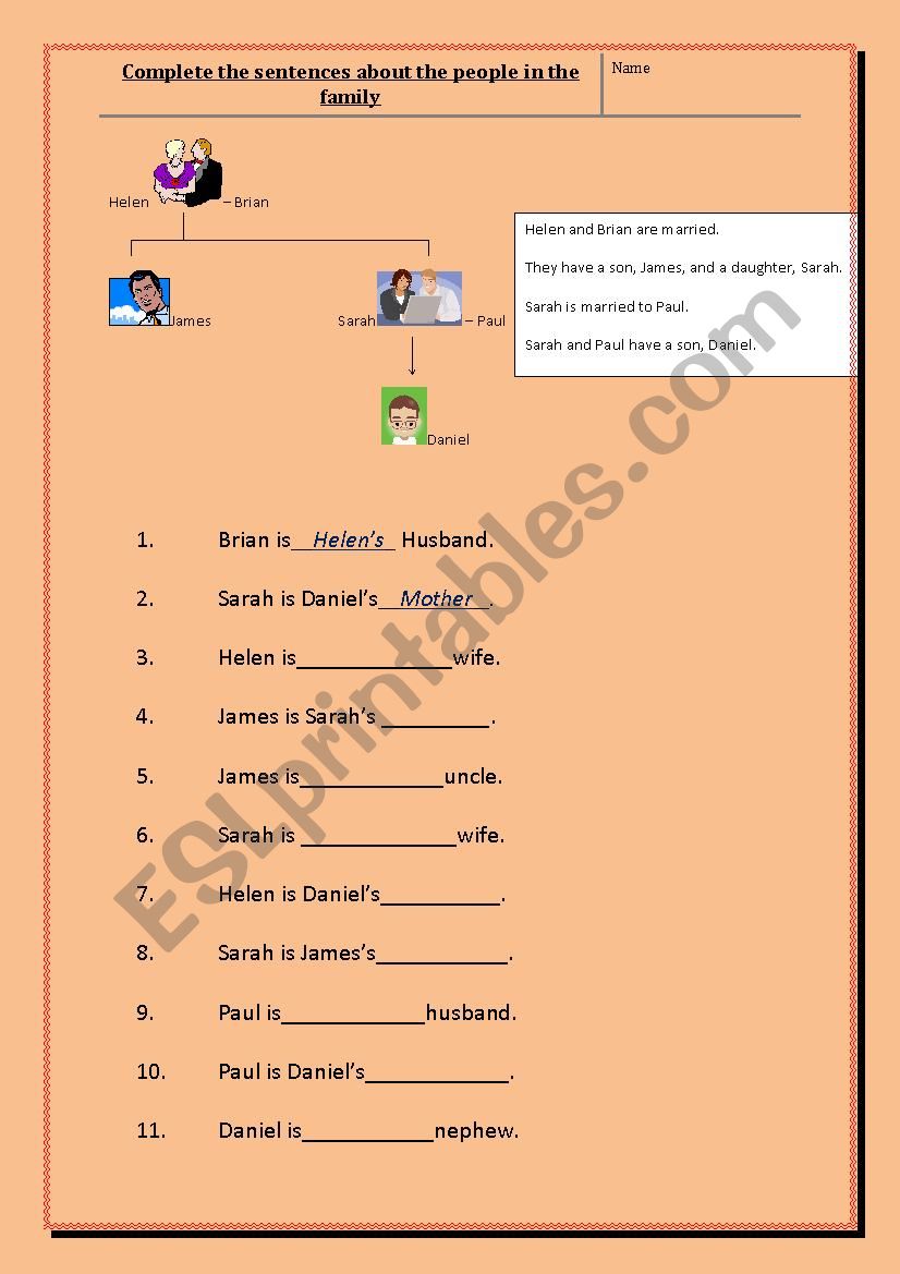 Family Tree worksheet