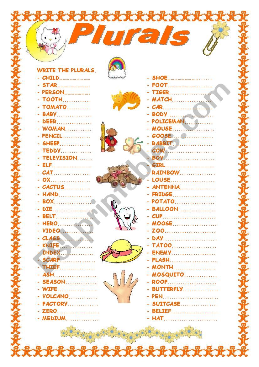 REGULAR AND IRREGULAR PLURALS worksheet