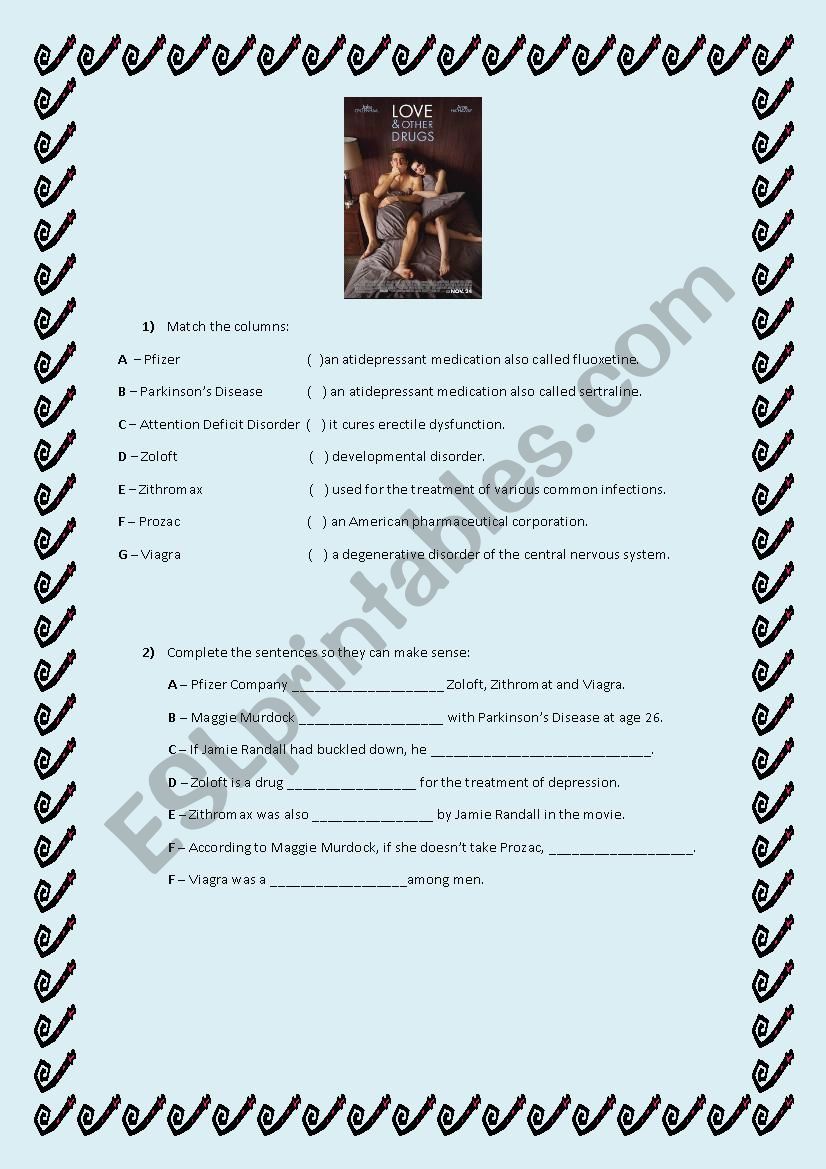 Love and Other Drugs worksheet