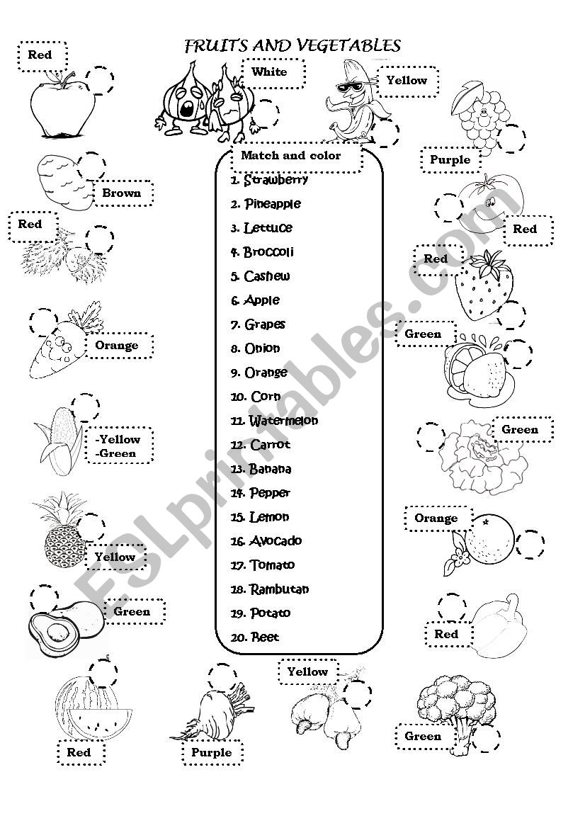FRUITS AND VEGETABLES worksheet