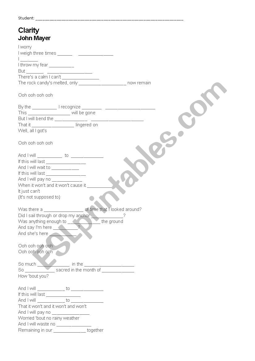 Song worksheet