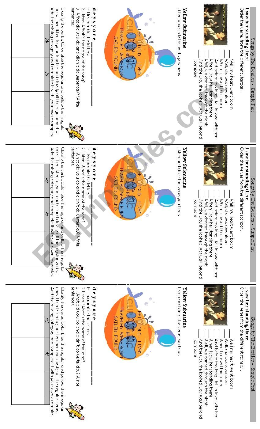 Songs with Simple Past worksheet