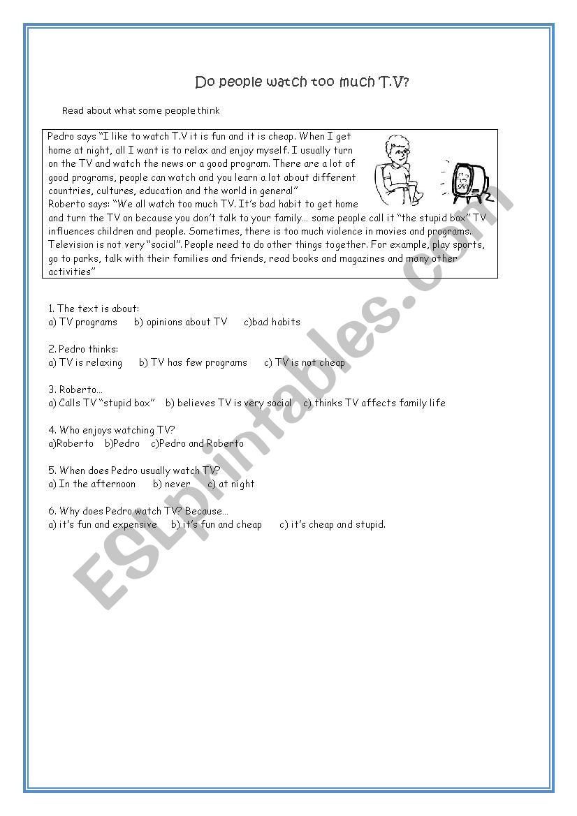 reading worksheet