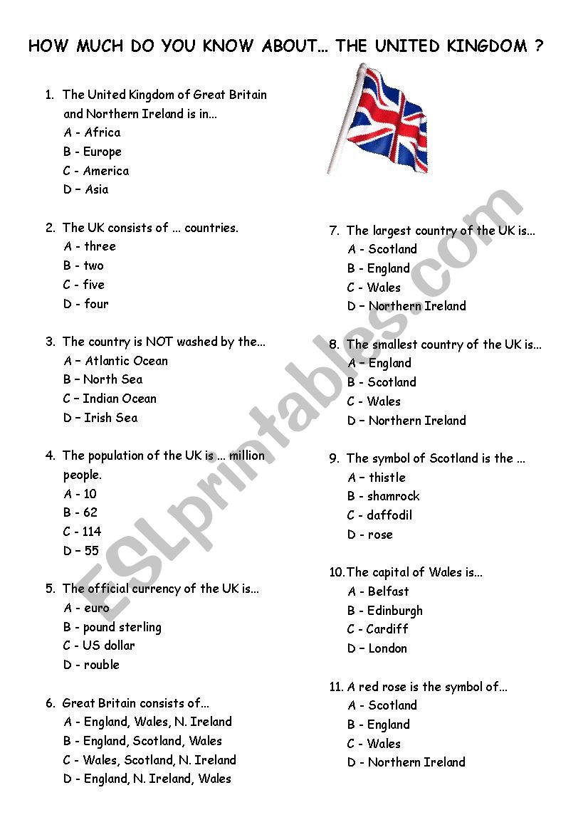 quiz about the UK worksheet