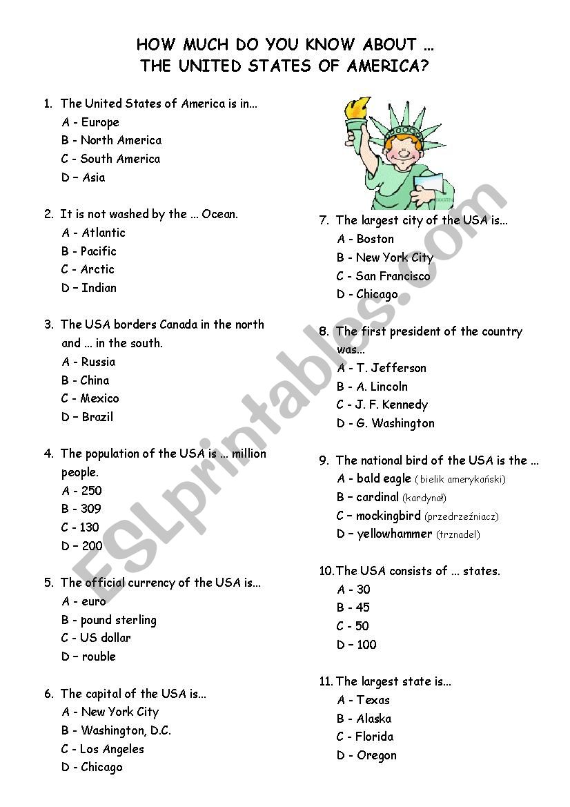 The USA quiz worksheet