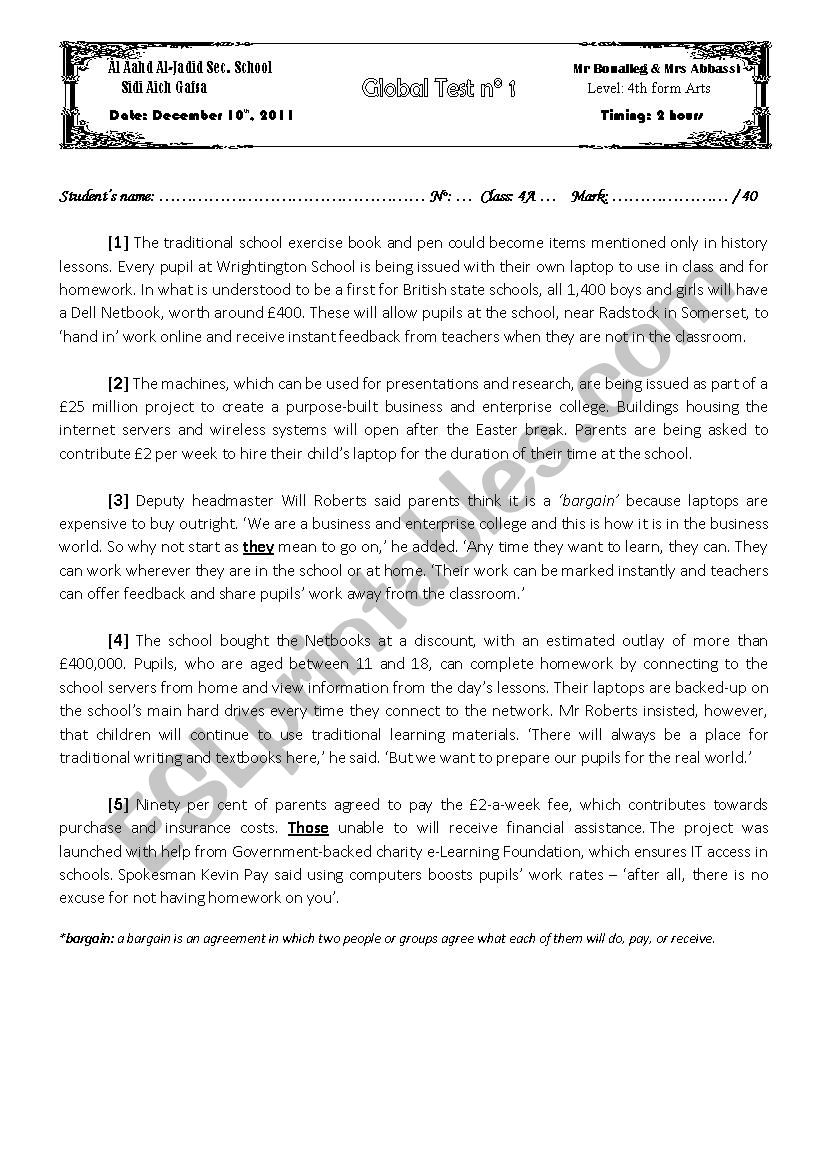 Exam Baccalaureate 2012 worksheet