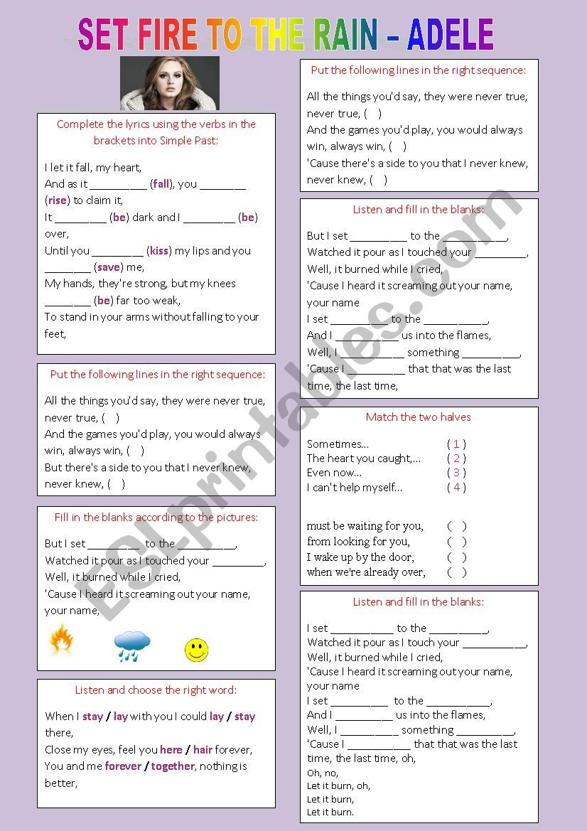 SET FIRE TO THE RAIN - ADELE worksheet