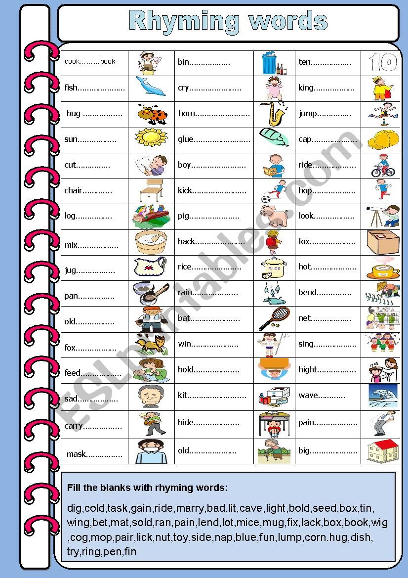 Rhyming words worksheet