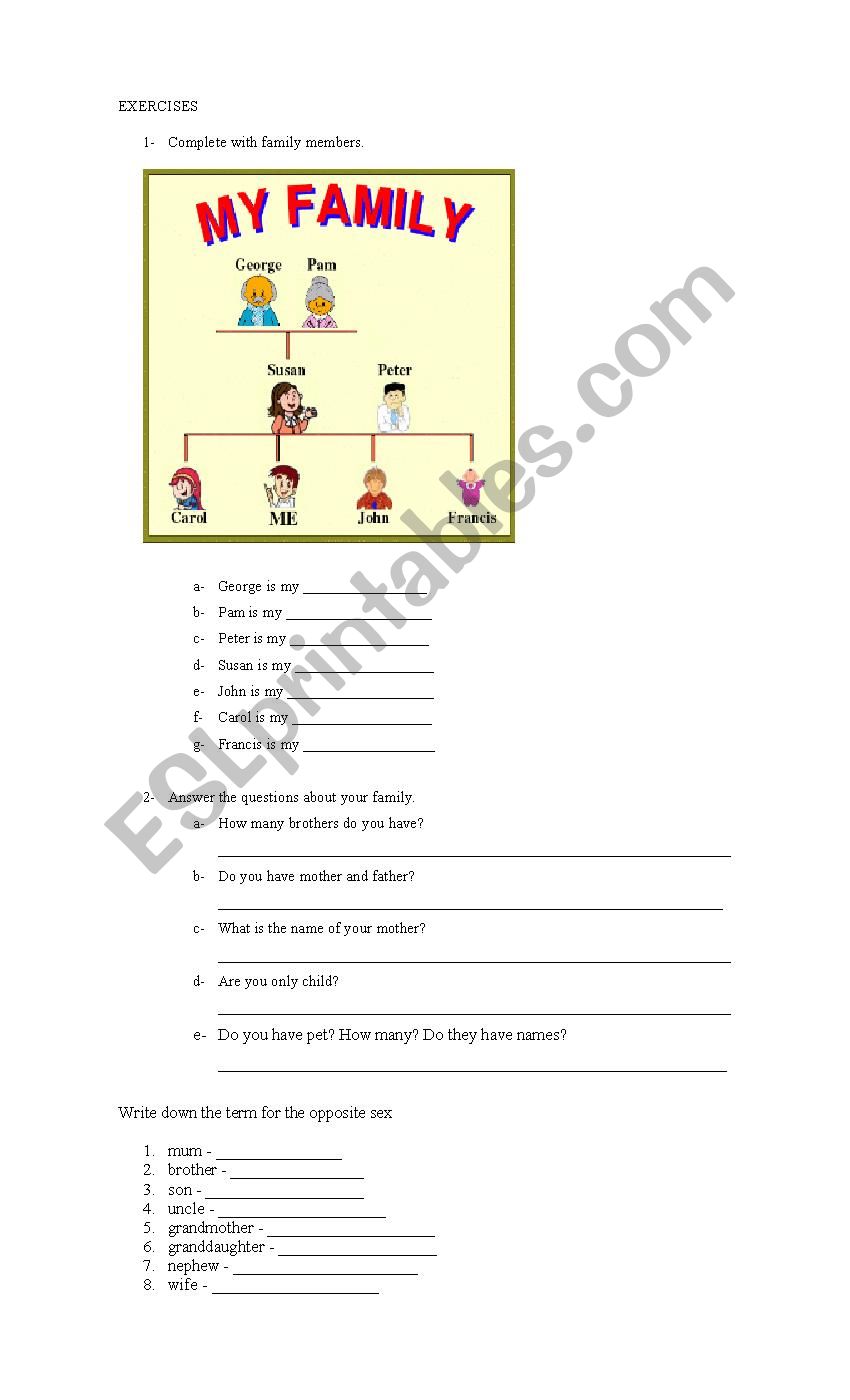 Family members worksheet