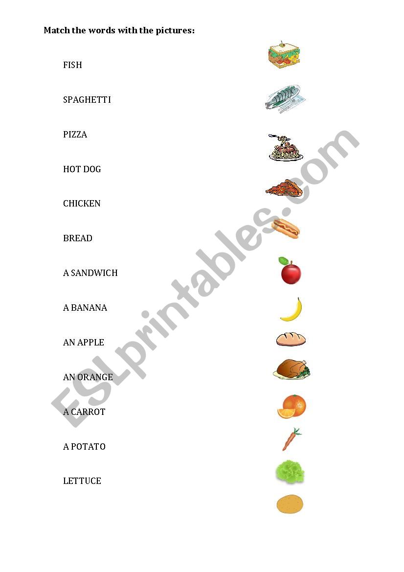 Matching food worksheet