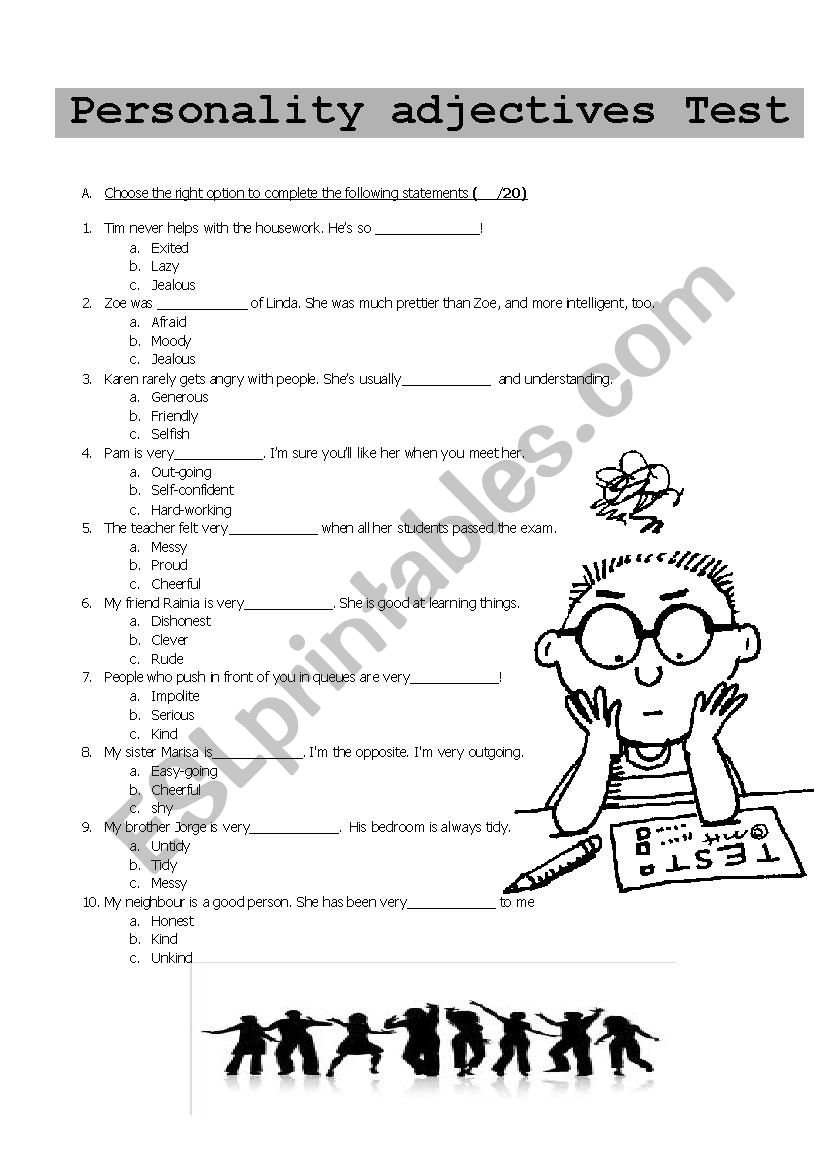 Test on vocabulary related to Personality