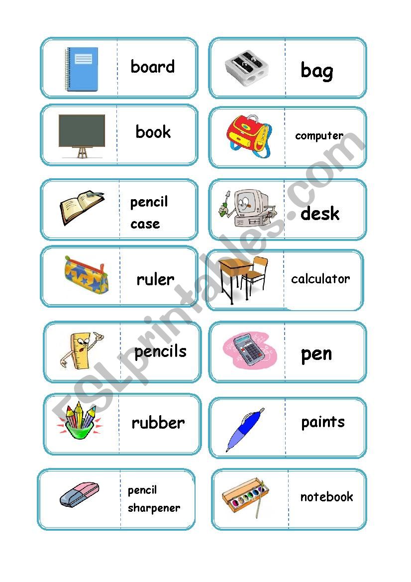 school domino worksheet