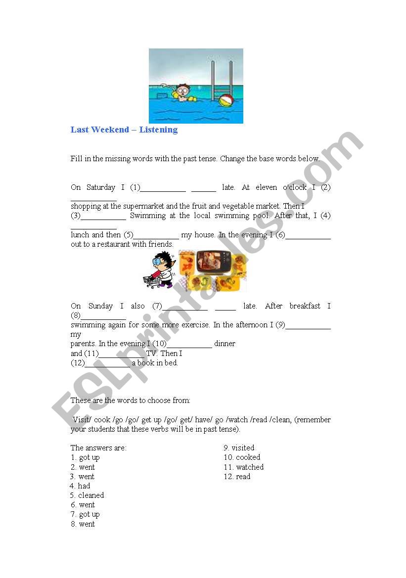 Last weekend worksheet