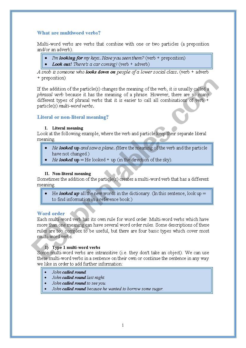 Phrasal Verbs worksheet