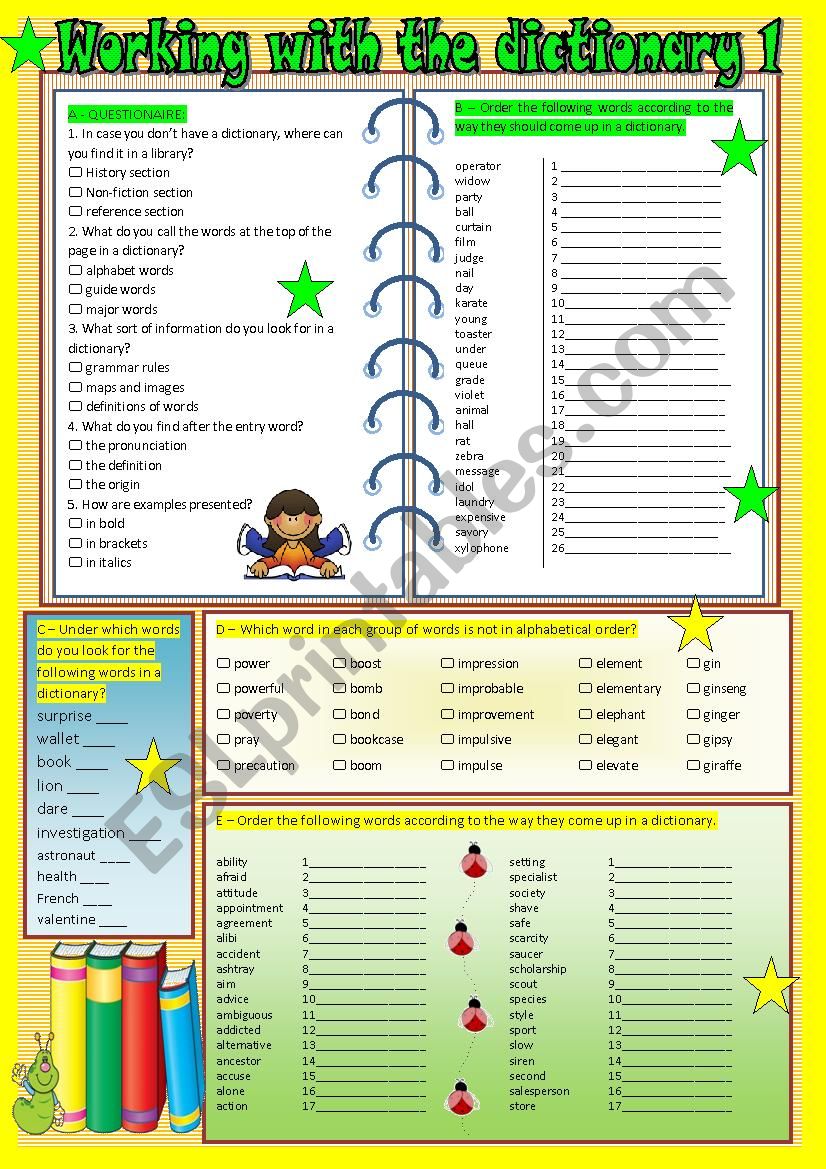 Working with the dictionary 1 worksheet