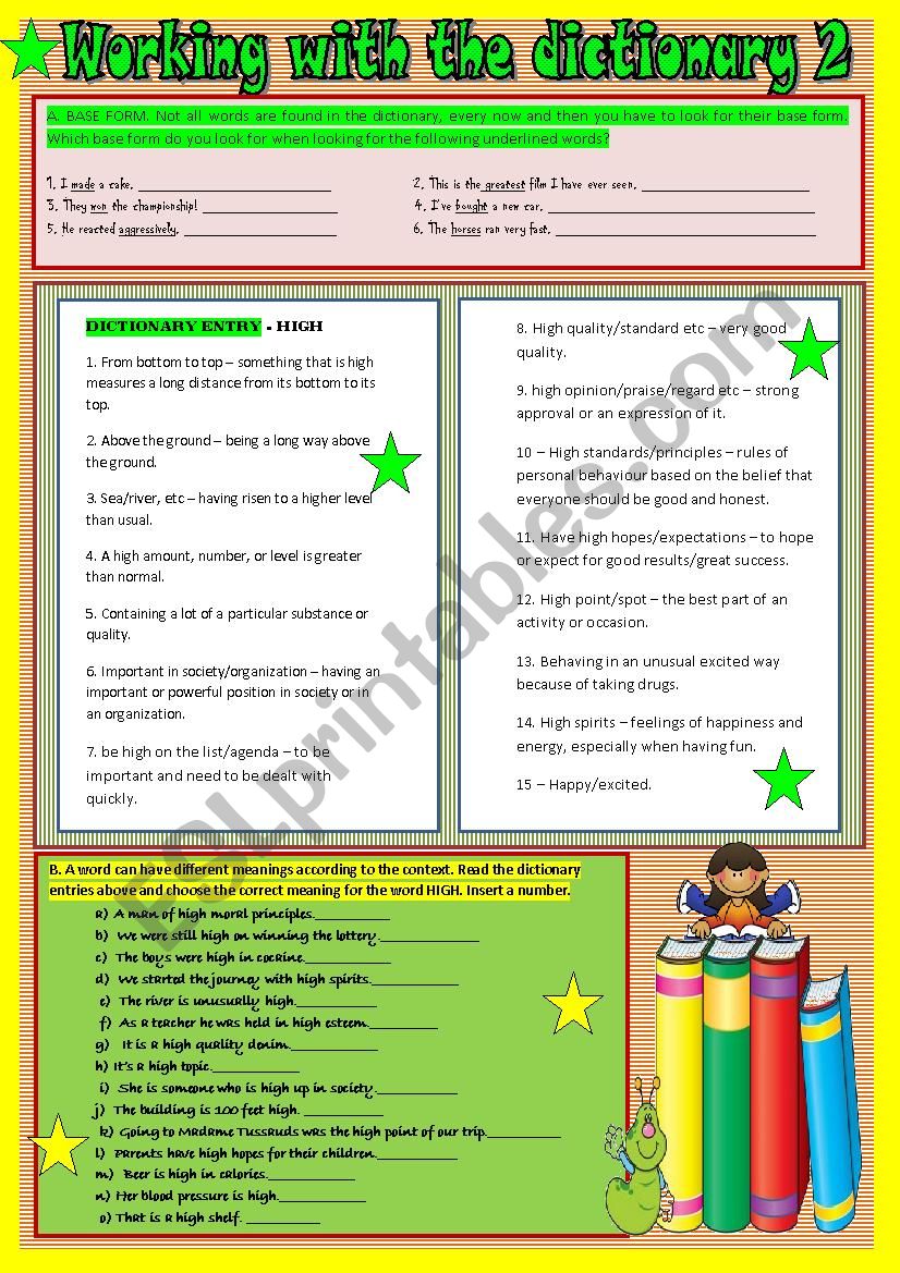 Working with the dictionary 2 worksheet
