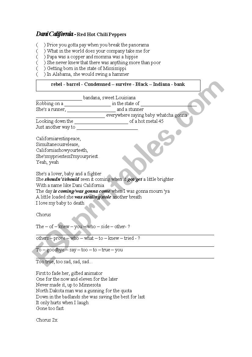 song puzzle worksheet