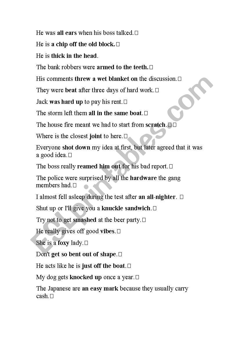 Idioms I worksheet