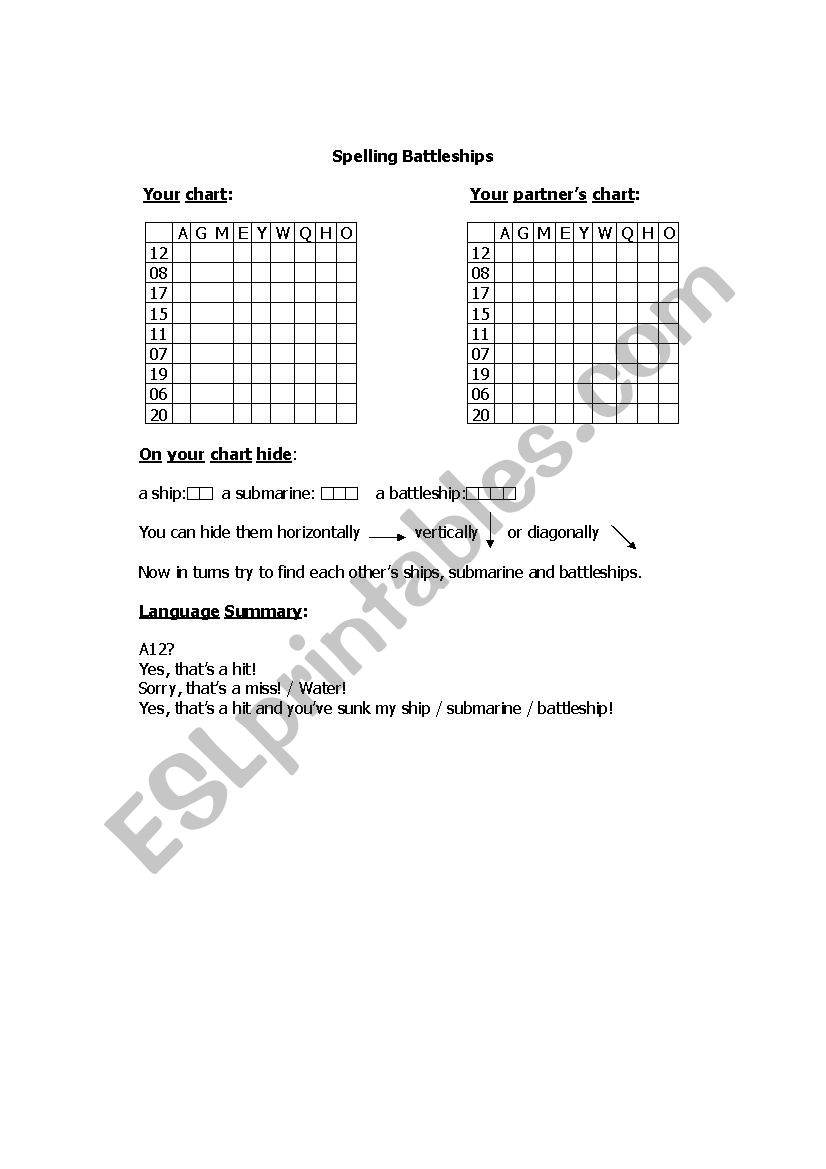 Alphabet and Numbers Battleships