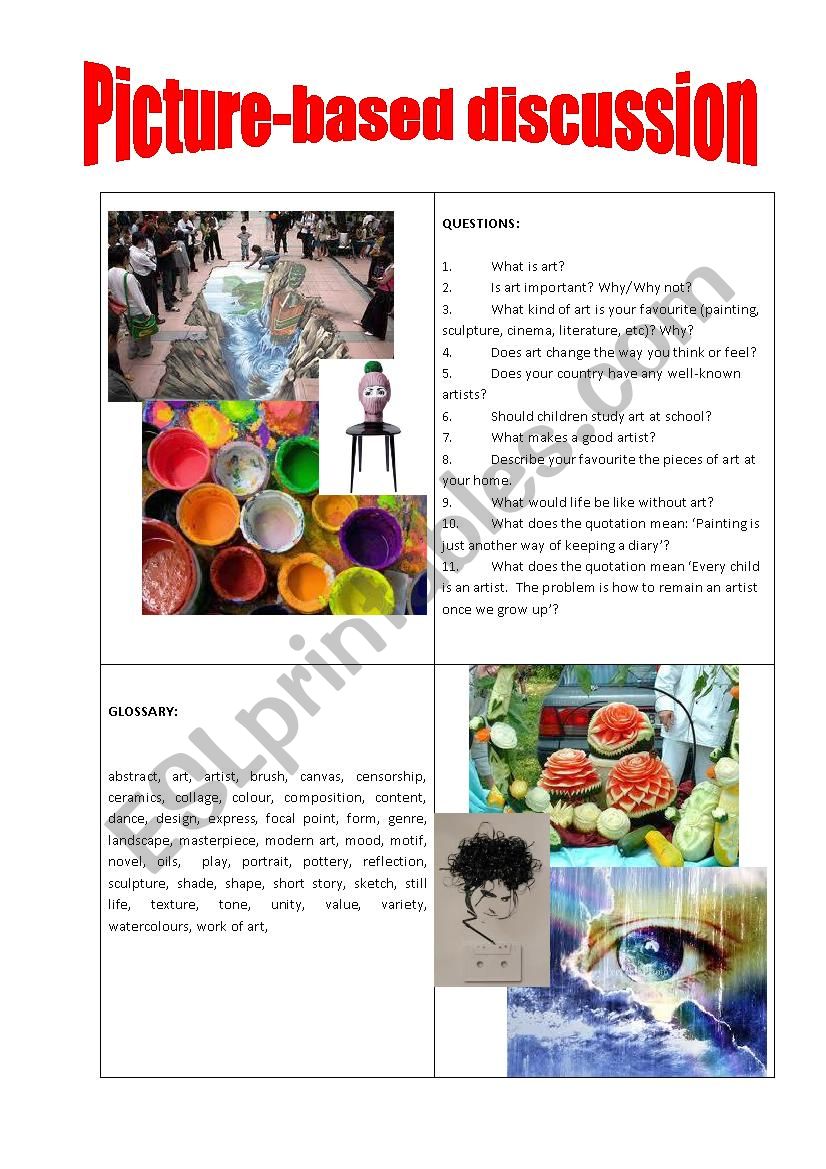 Picture-based discussion art worksheet