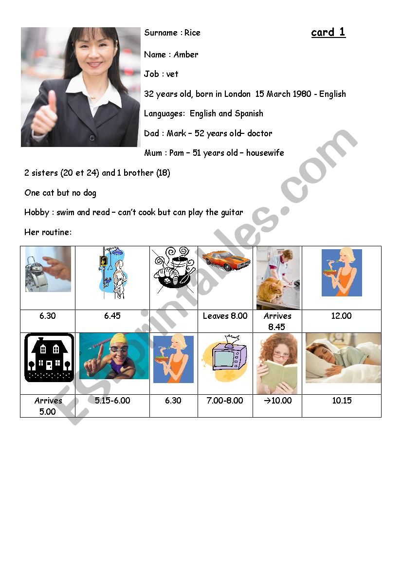 Speaking exam card 1 worksheet