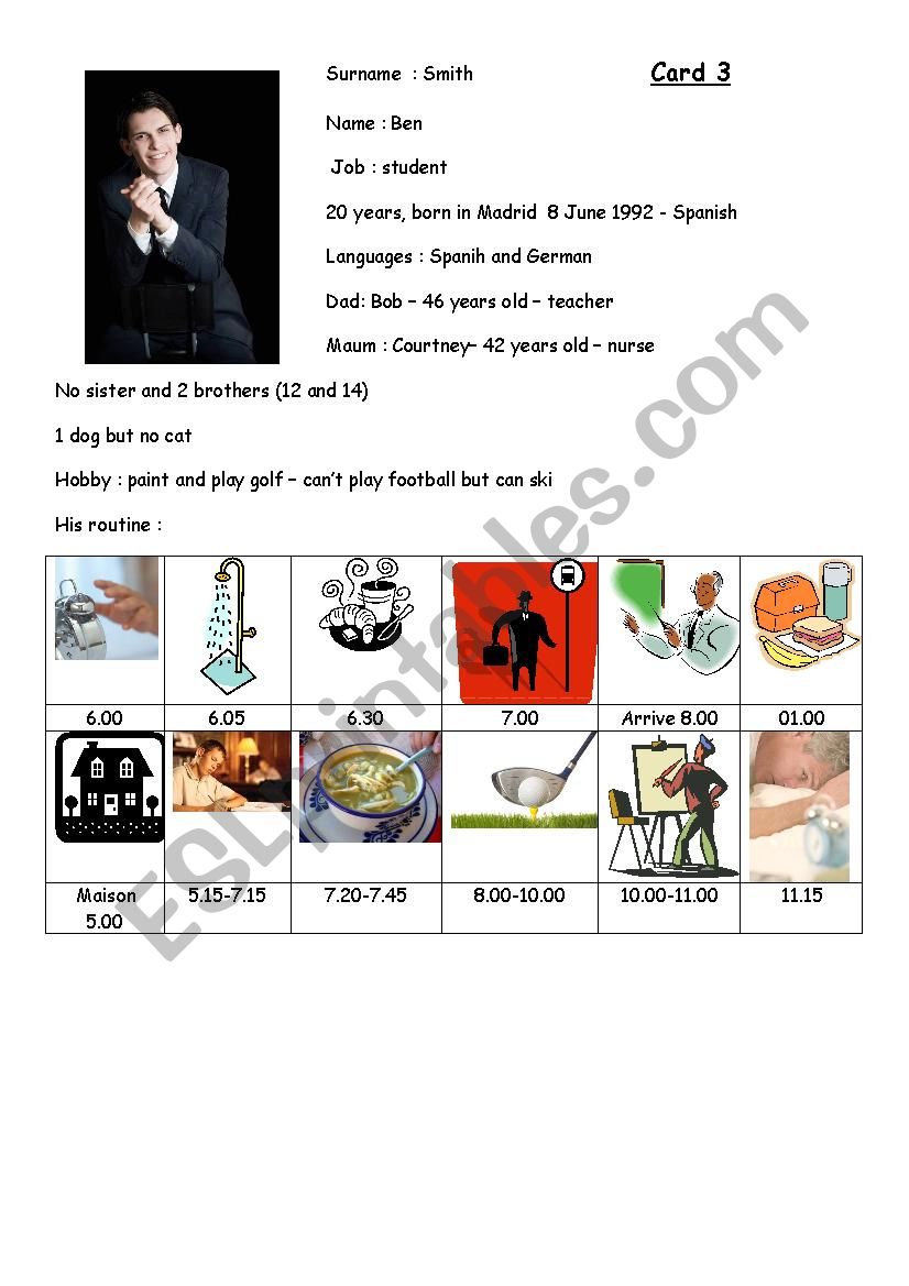 Speaking exam card 3 worksheet