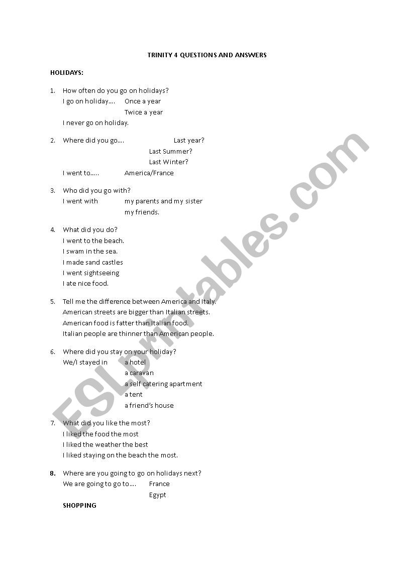 Trinity Grade 4 Questions and answers