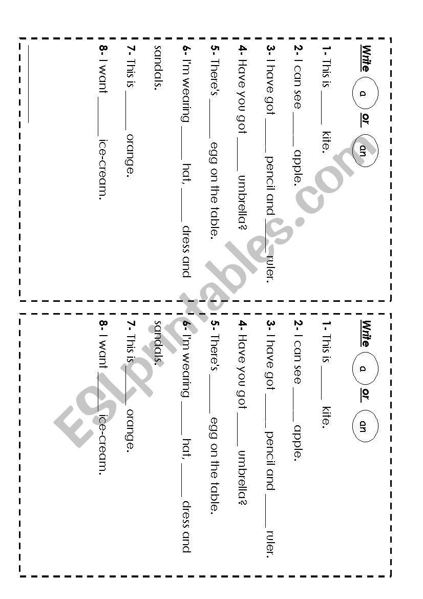 Use a or an worksheet