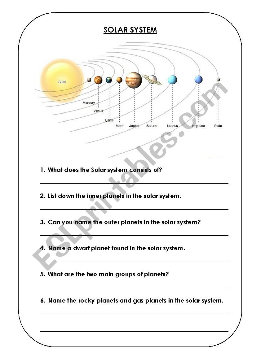 Solar system worksheet