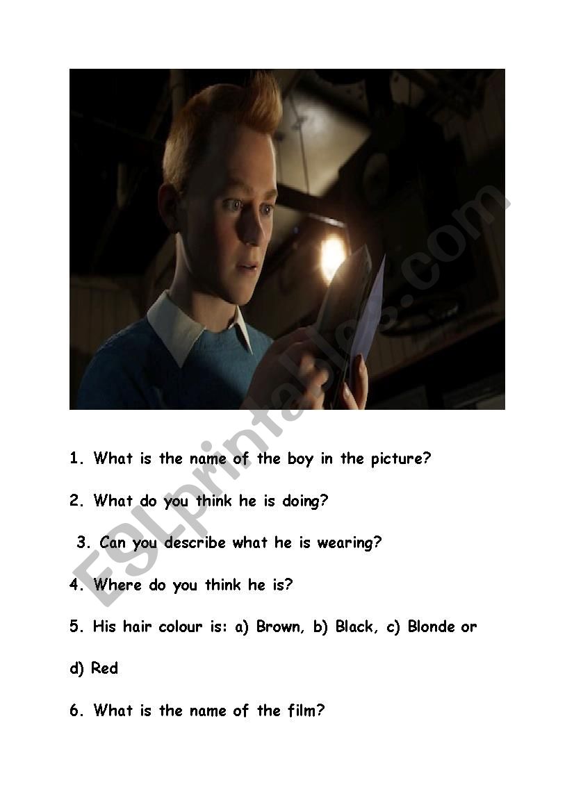 Tintin worksheet