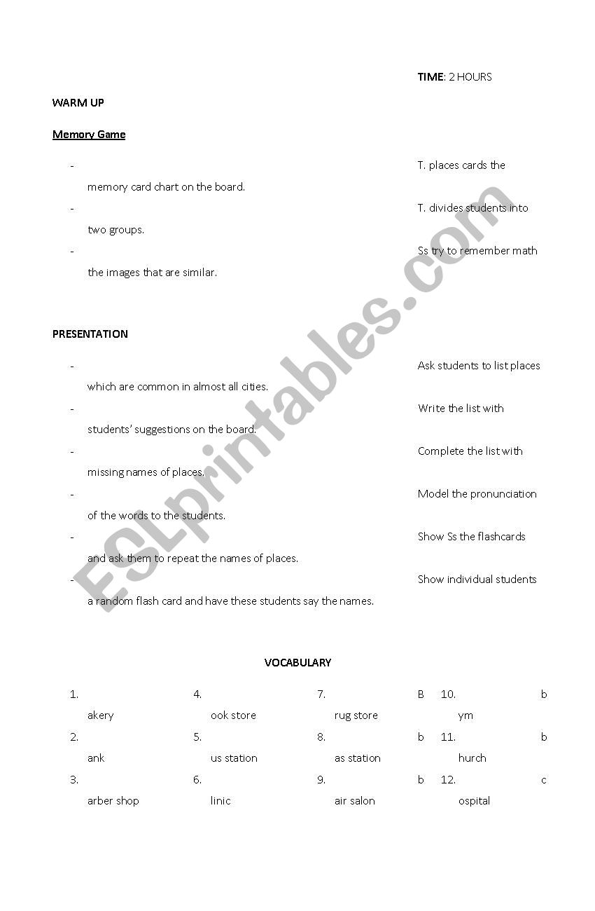 places around town  worksheet