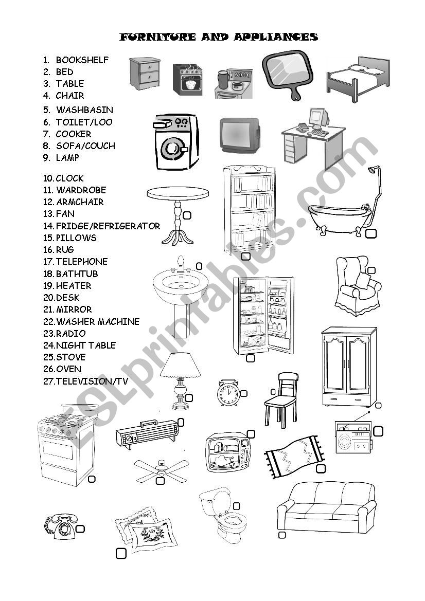 Furniture & appliances worksheet