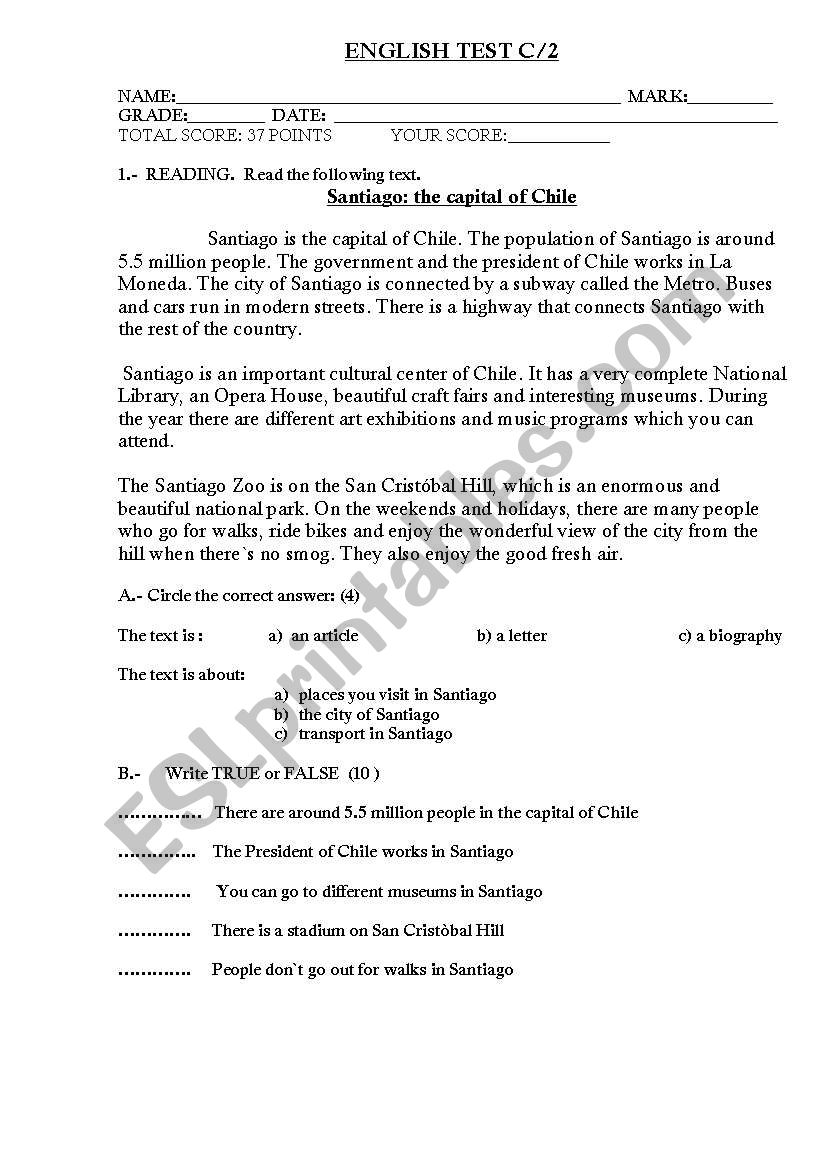 test of city worksheet