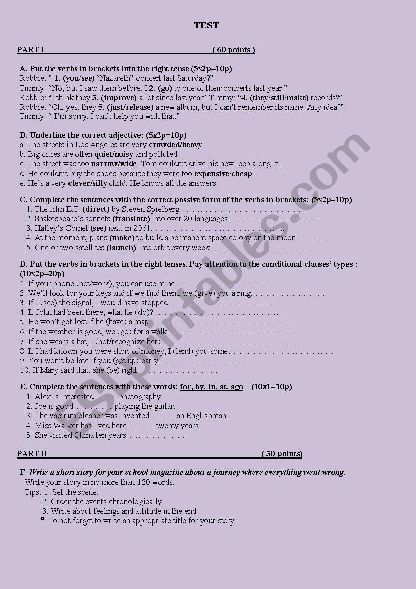 Test Paper for the 7th grade worksheet