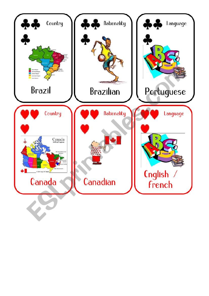 Countries and Nationalities Card Game 5 Brazil Canada