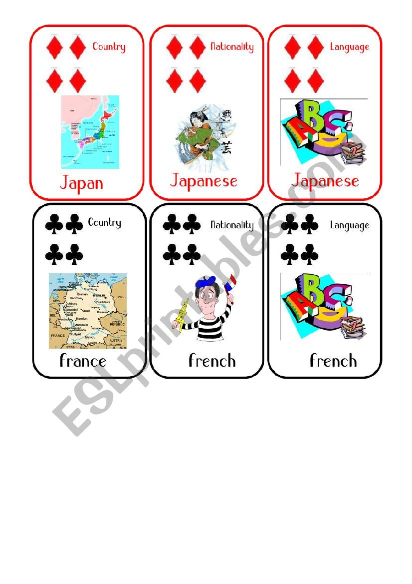 Countries and Nationalities Card Game 6 Japan France