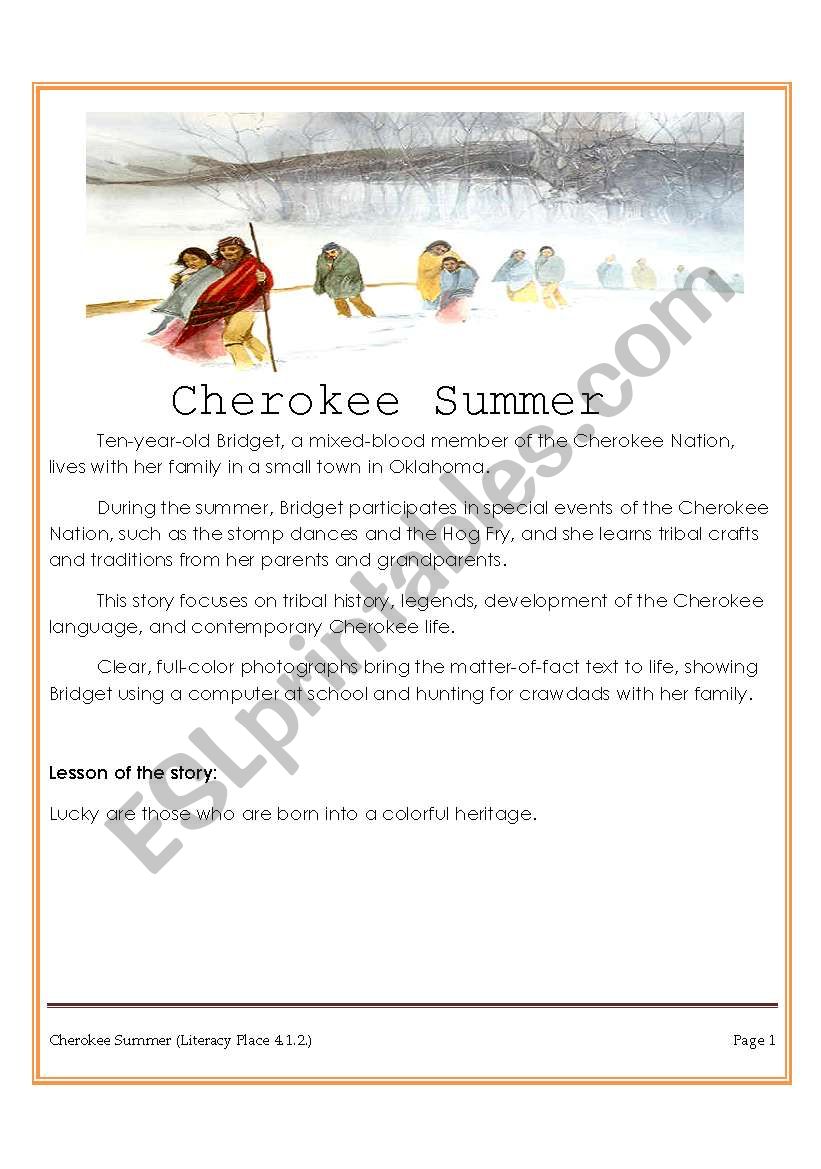 Cherokee Summer (Native Indian American Story  Worksheet set)