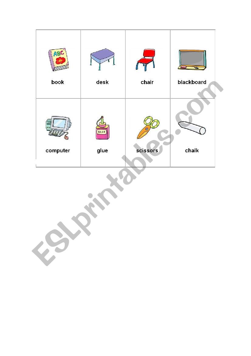 Flash Card of school stuff worksheet