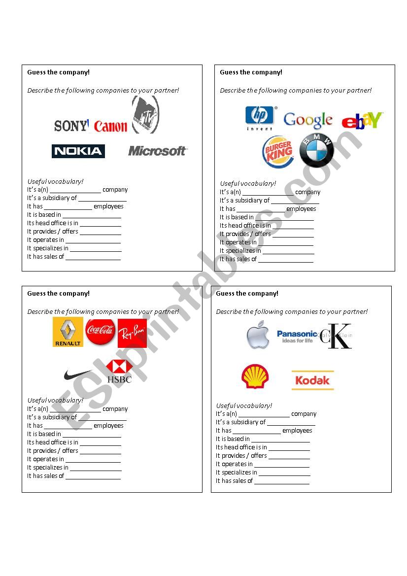 Guess the company! worksheet
