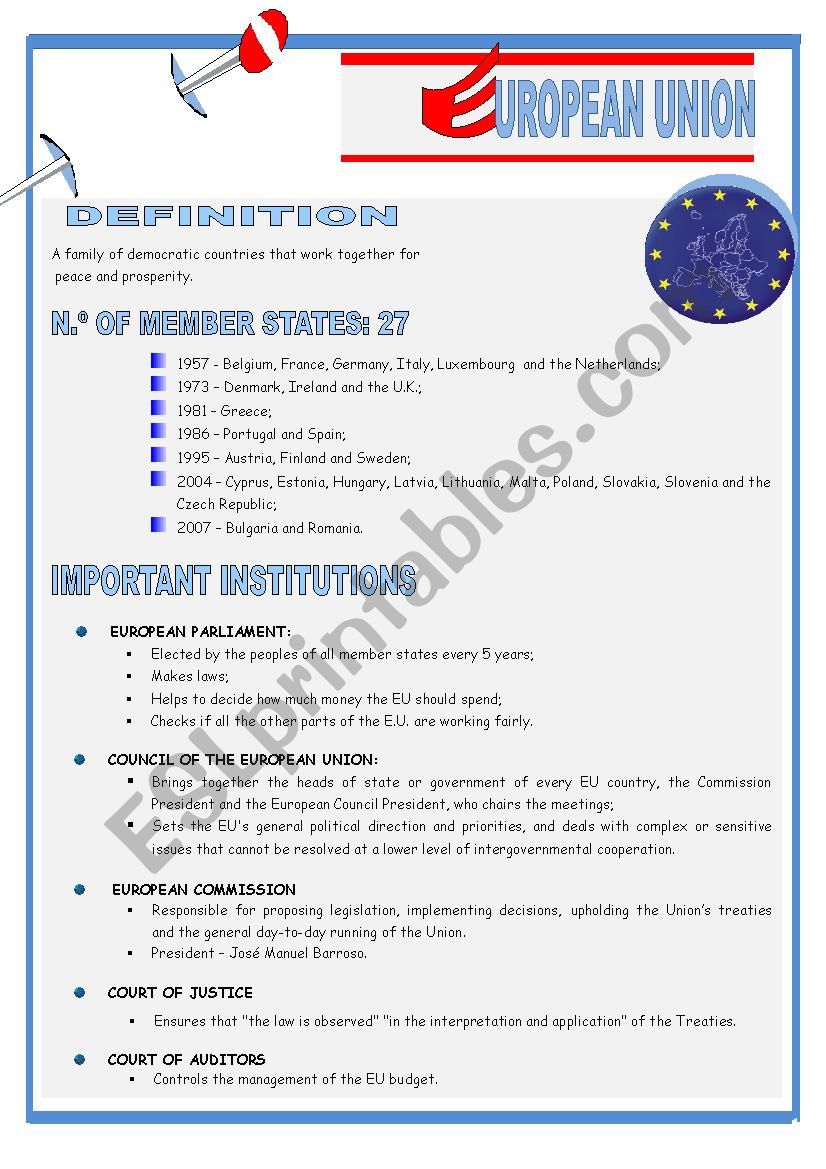 European Union worksheet