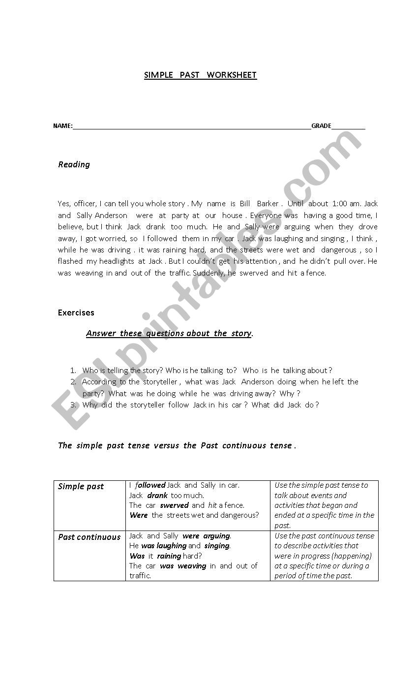 simple past  worksheet worksheet