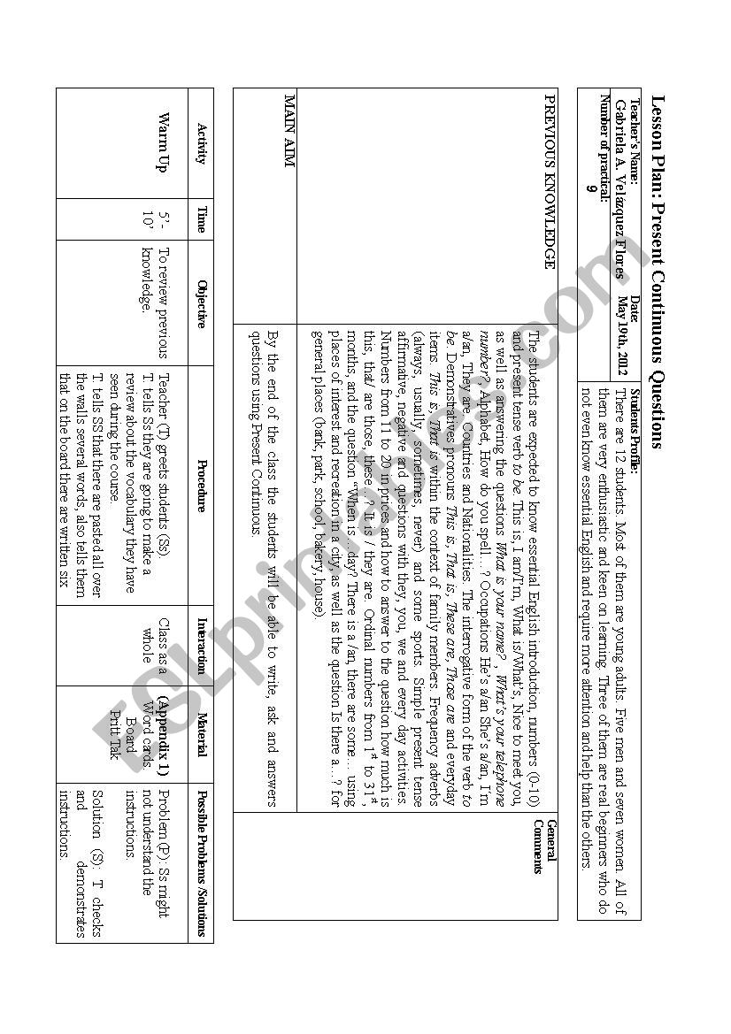 Present Continuous-Lesson Plan